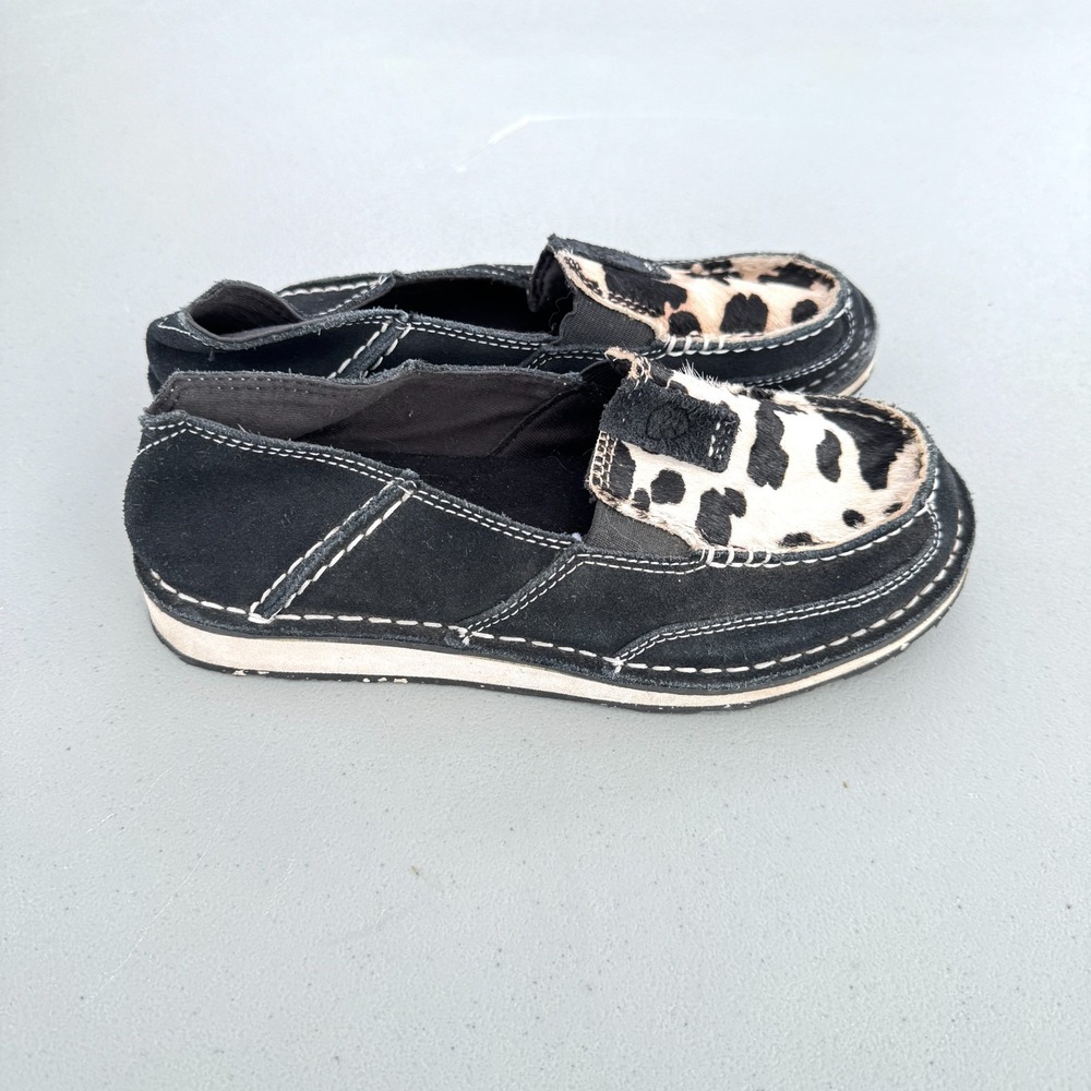 Ariat Cruiser 10042529 Loafers Women's US 6B Black White Cow Print Suede Moc Toe
